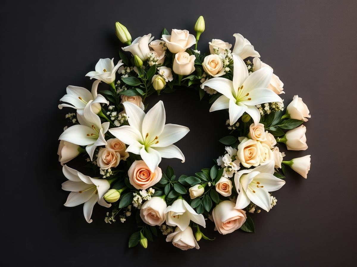 White lily and rose funeral wreath